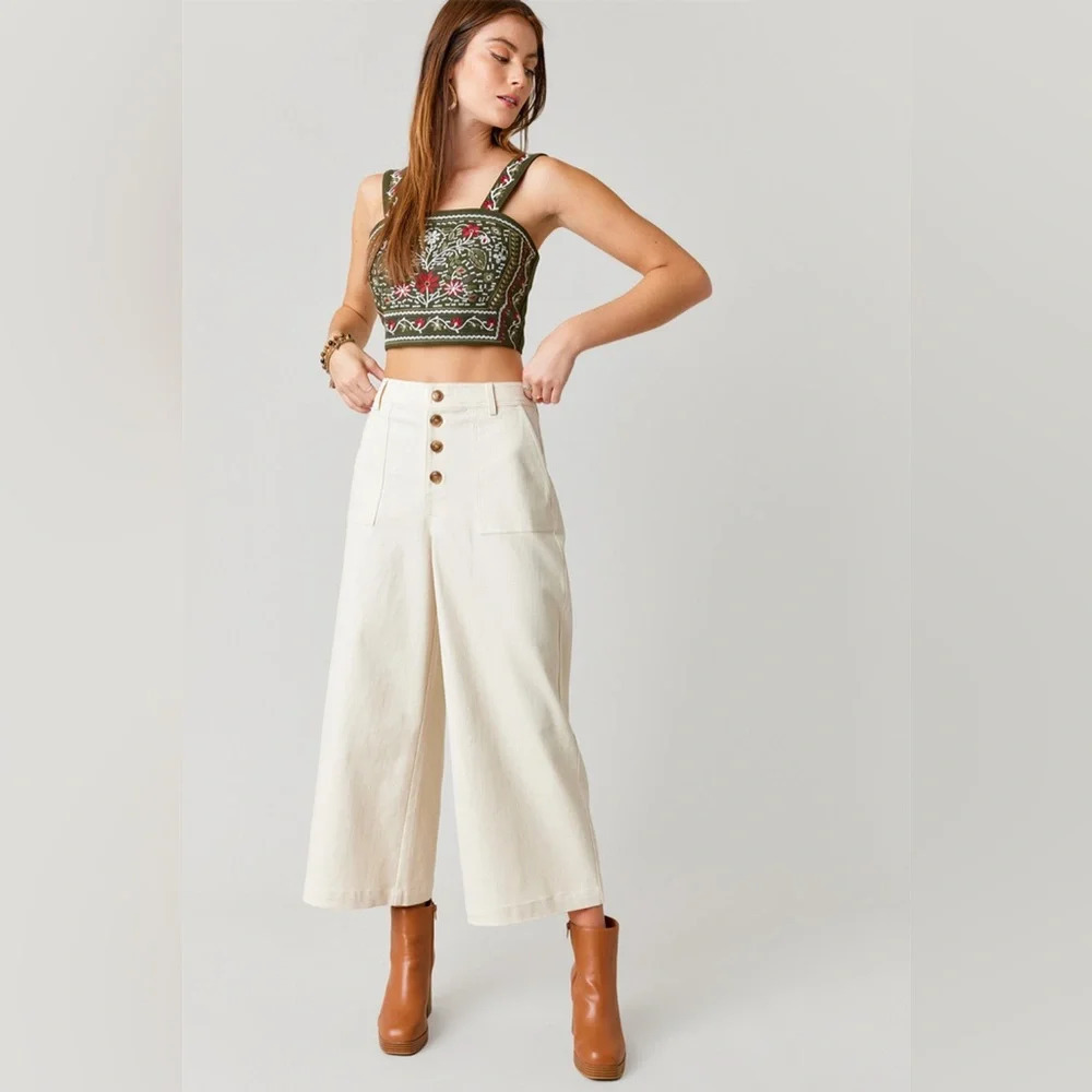 ALYA Structured Cream Culottes  Size L EUC